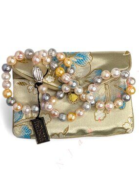 Honora Freshwater Pearl Necklace Pastel Multicolor Sterling Silver Strand Pouch